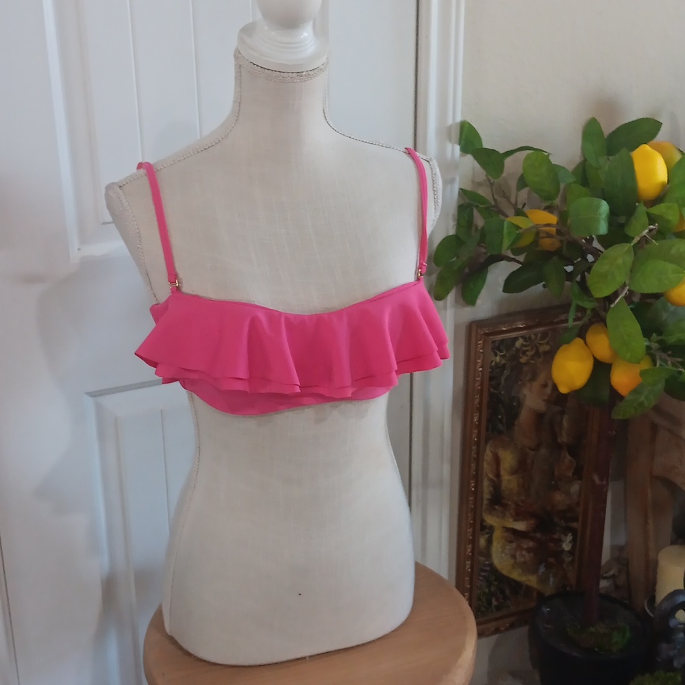 Tori Praver Pink Ruffle Bikini Top